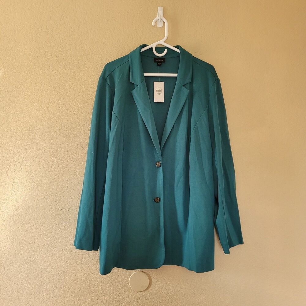 J Jill Wearever Collection Blazer Jacket Size 2X Teal Two Button Pockets NWT